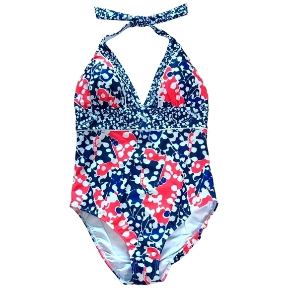 NWOT Venus Artful Expressions Blue Pink White One Piece Swimsuit Size 14 - Picture 1 of 13